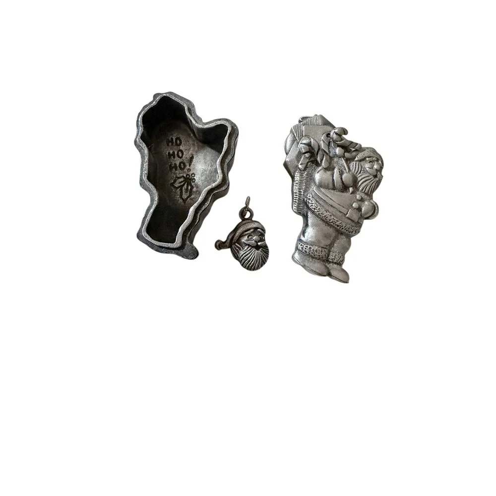 Vintage 1981 Christmas Collectable No 13 Santa Claus Pewter Trinket Box Pin‎ Set